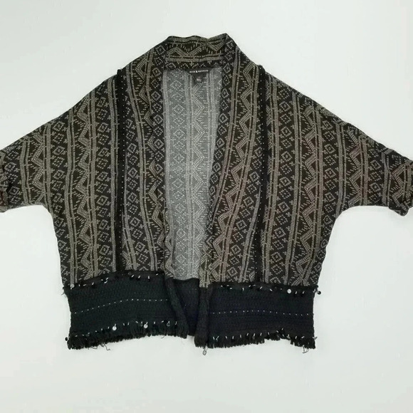 Rock & Republic Medium Womens Buttonless Black Brown Pattern Fringe Short Sleeve - Picture 1 of 8